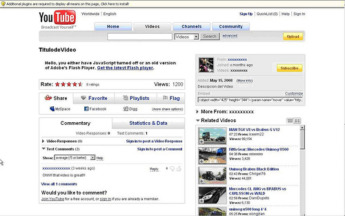 Pgina similar a la de YouTube
