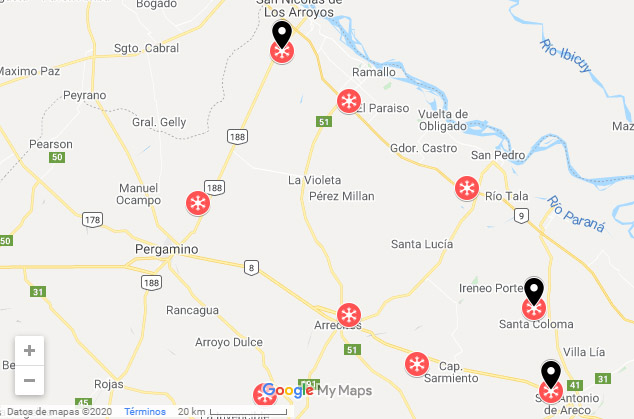 Mapa de los focos del interior bonaerense