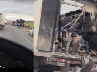 Cientos de personas saquearon un camión con carne tras un incendio