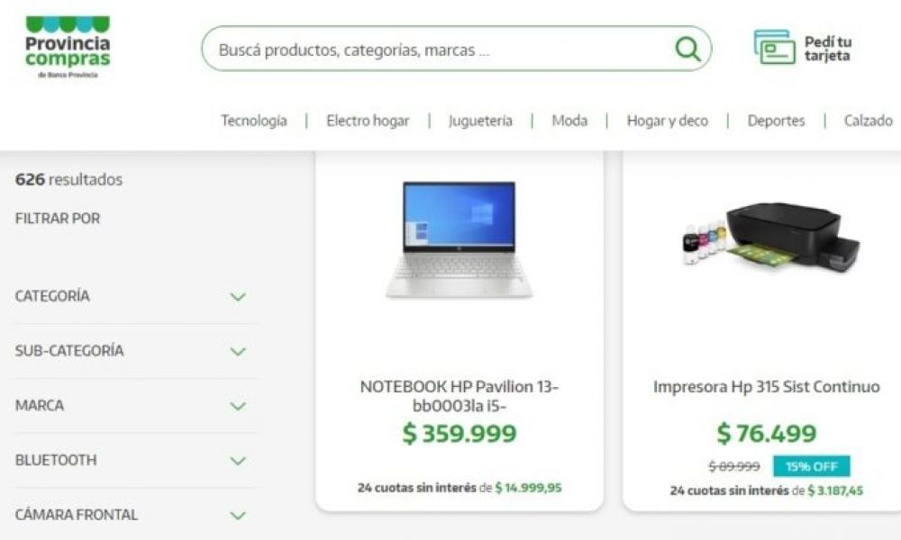 Web de compras del Banco Provincia