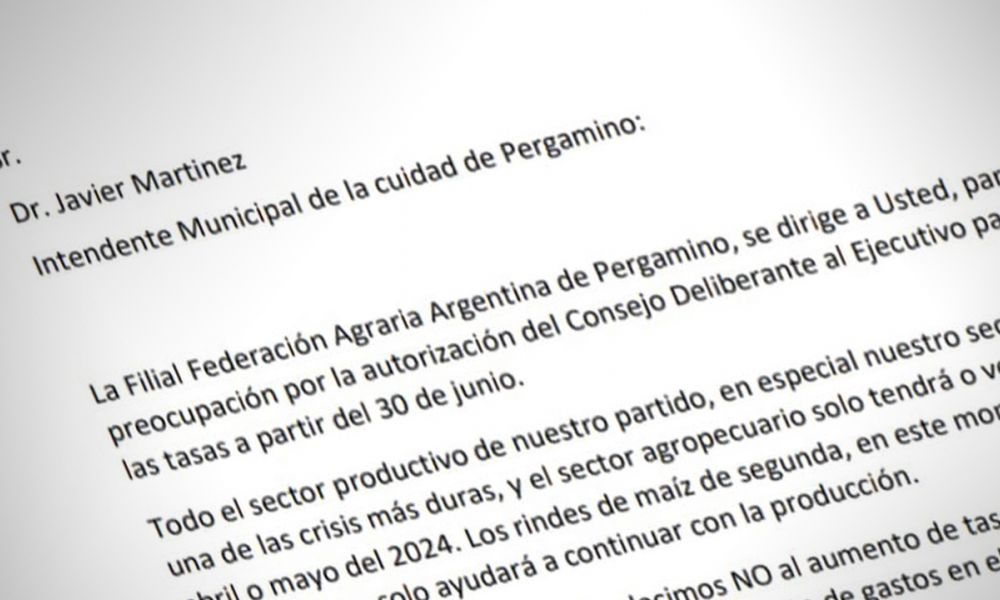 Nota al Intendente del Partido de Pergamino