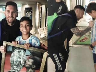 Lionel Messi recibi un cuadro de Dibujuani