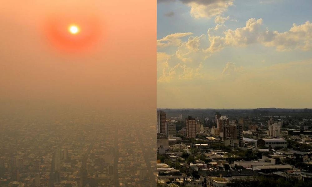 Atardecer de Pergamino con humo y sin humo