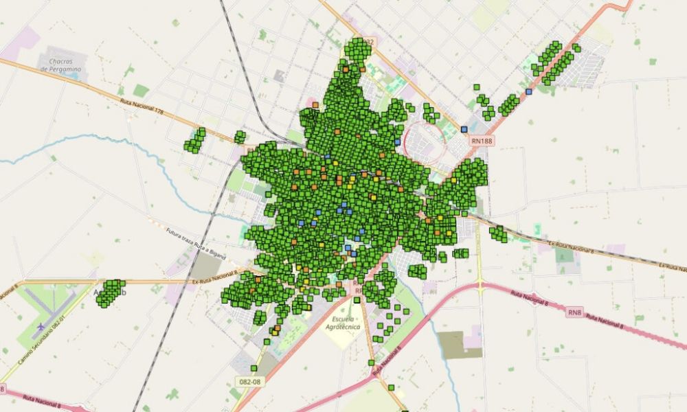 ¿Qué son los puntos verdes en el mapa de Pergamino?