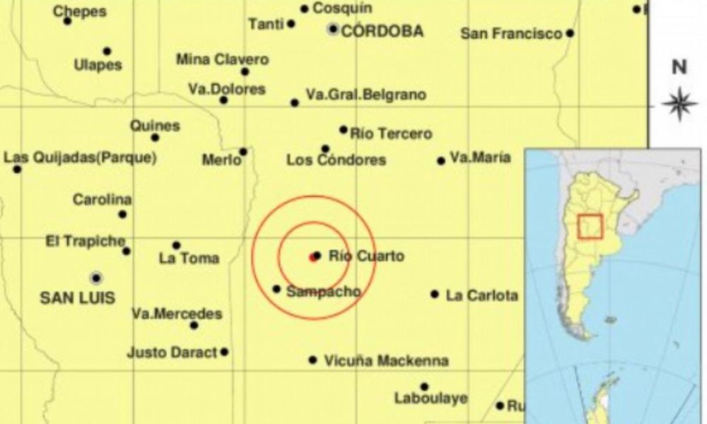 Un sismo de magnitud 2,4 se sintió cerca de Río Cuarto